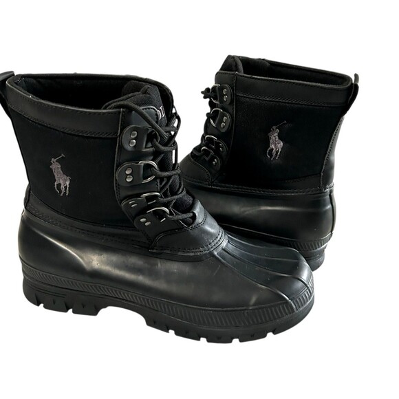 Polo Ralph Lauren Men Black PonyNylon Rubber Lace Up Winter Duck Boots 12D